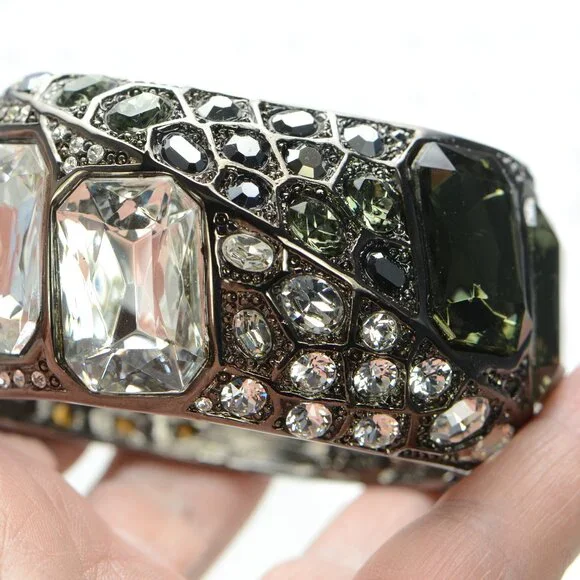Kenneth Jay Lane KJL Gunmetal Twisted Crystal Cuff Bracelet - Picture 6 of 10